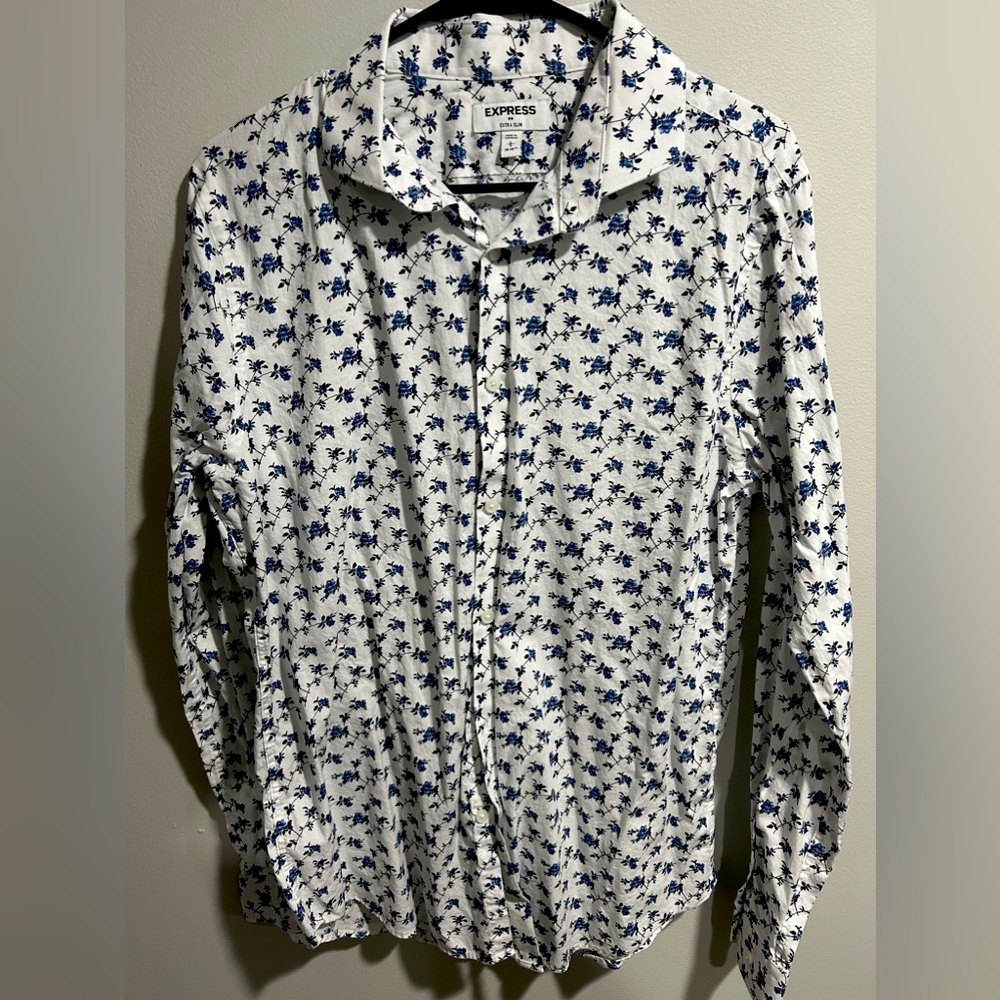 Express brand extra slim fit floral dress shirt
